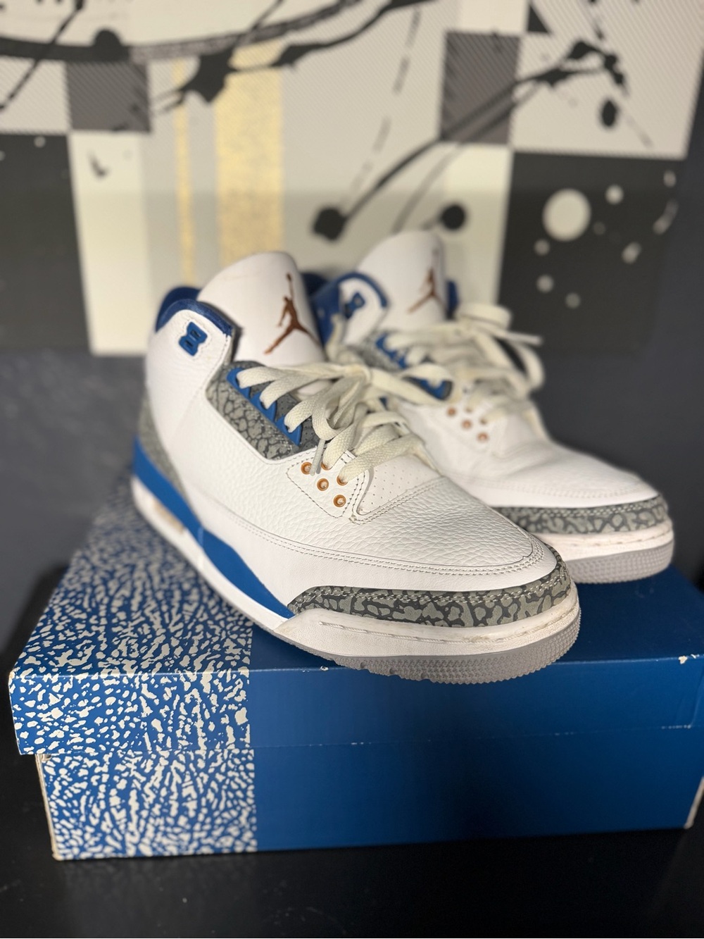 Air Jordan 3 Inspired Men’s White & Blue Basketball Sneakers - Picture 6 of 6